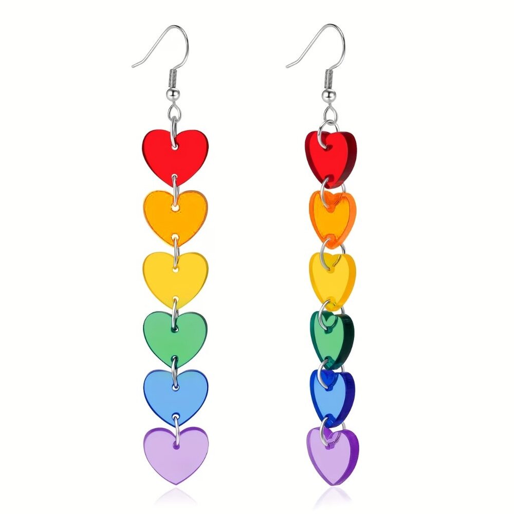 Rainbow Heart Dangle Earrings | Colorful Playful Drop‎ Jewelry